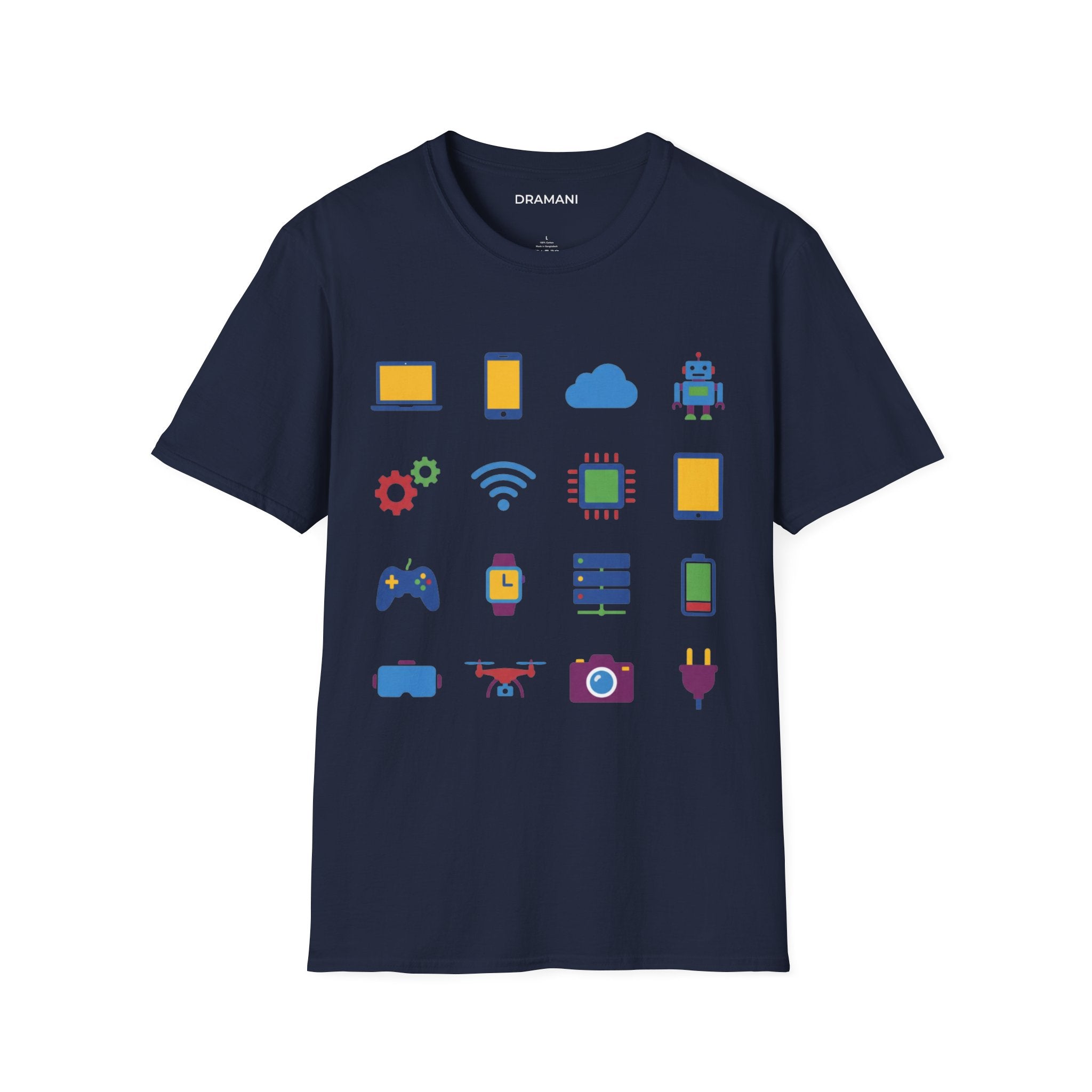 Tech Icons Graphic T-Shirt | Digital Lifestyle Tee | Minimal Technology Design