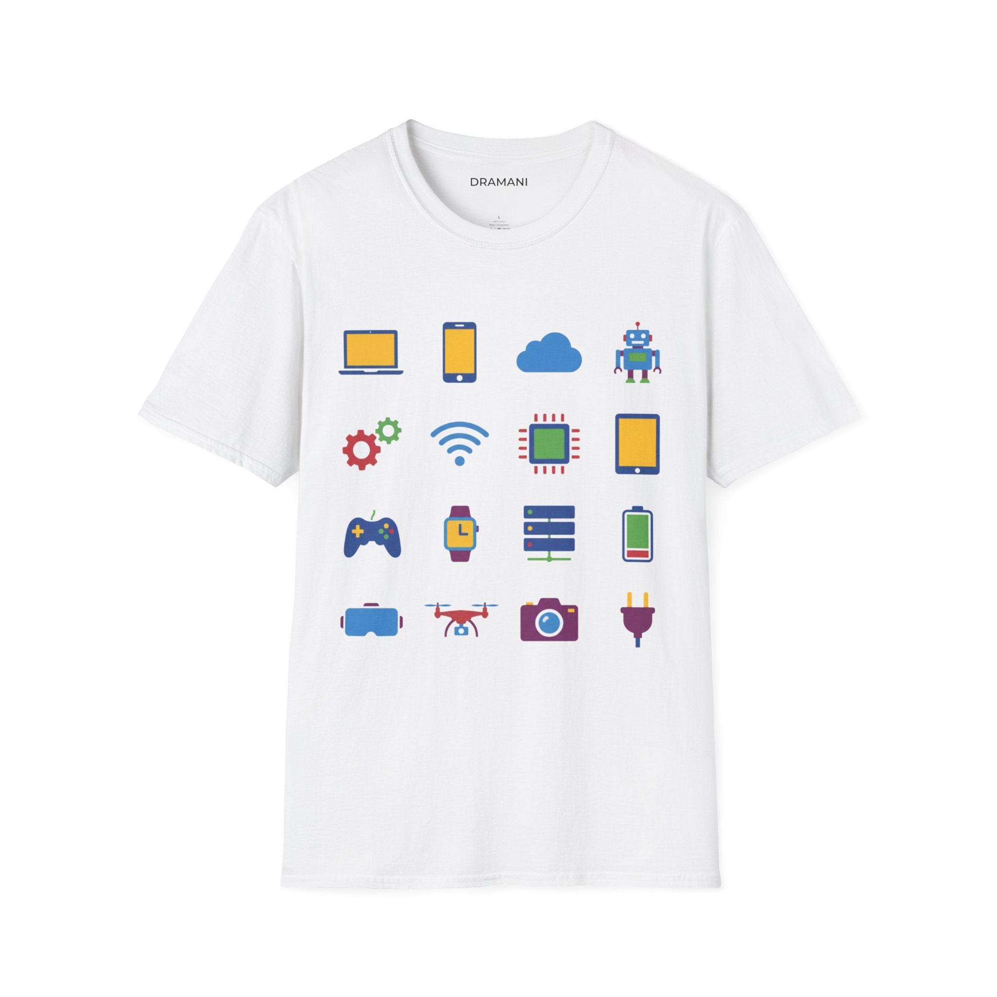 Tech Icons Graphic T-Shirt | Digital Lifestyle Tee | Minimal Technology Design