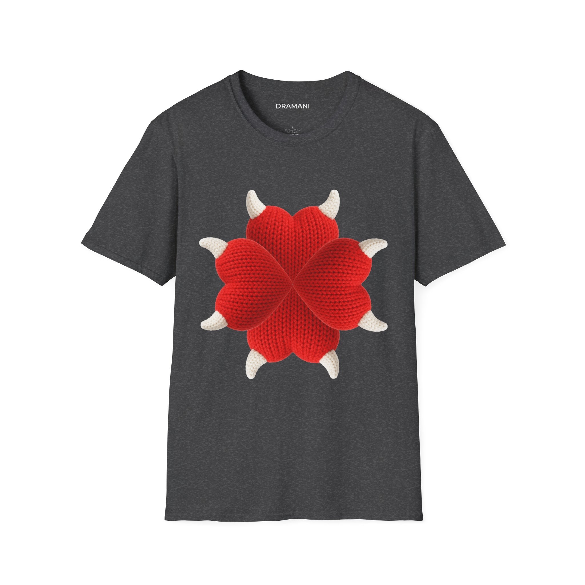 8 Horns 4 Hearts Graphic T-Shirt | Abstract Devil Heart Design | Softstyle Cotton Tee