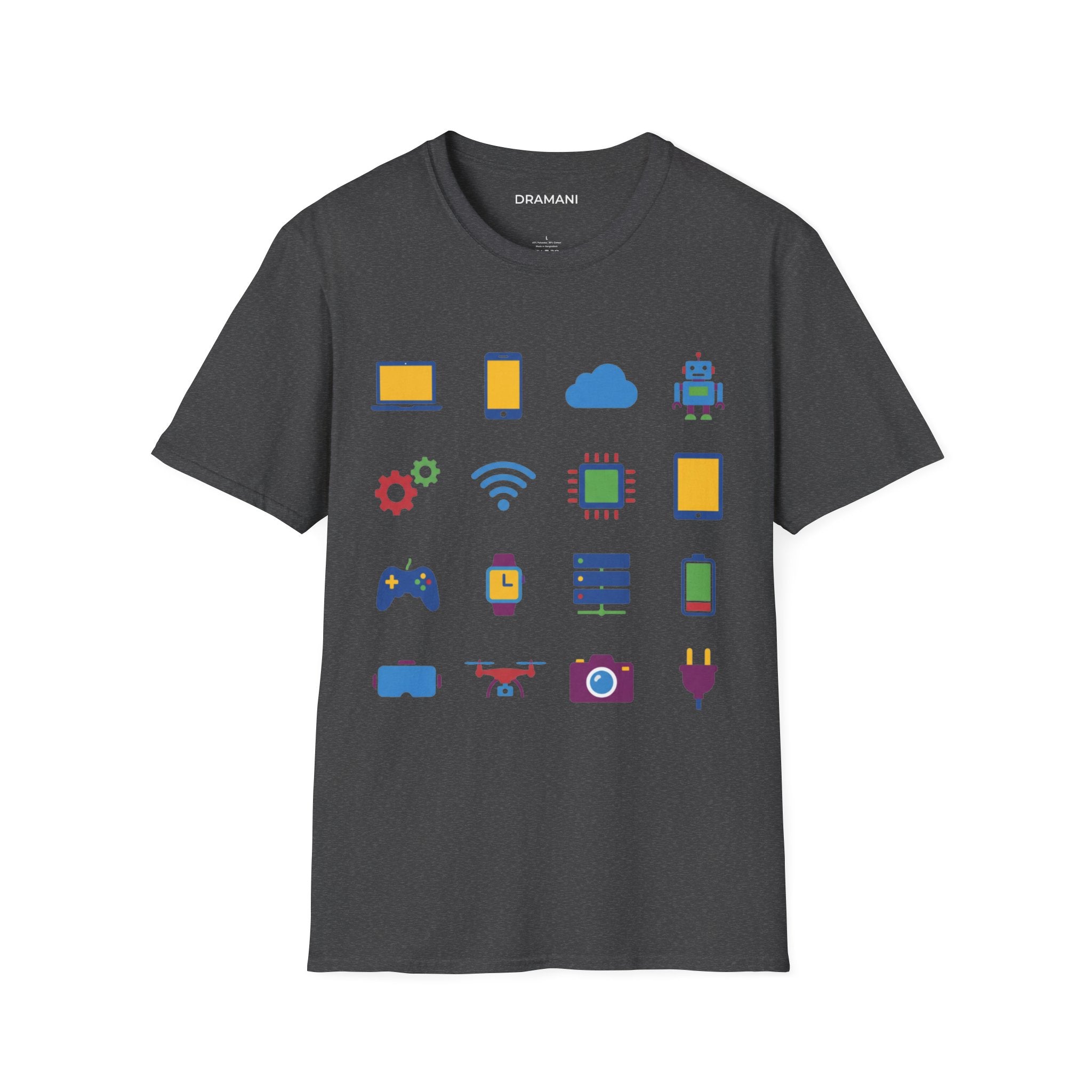 Tech Icons Graphic T-Shirt | Digital Lifestyle Tee | Minimal Technology Design
