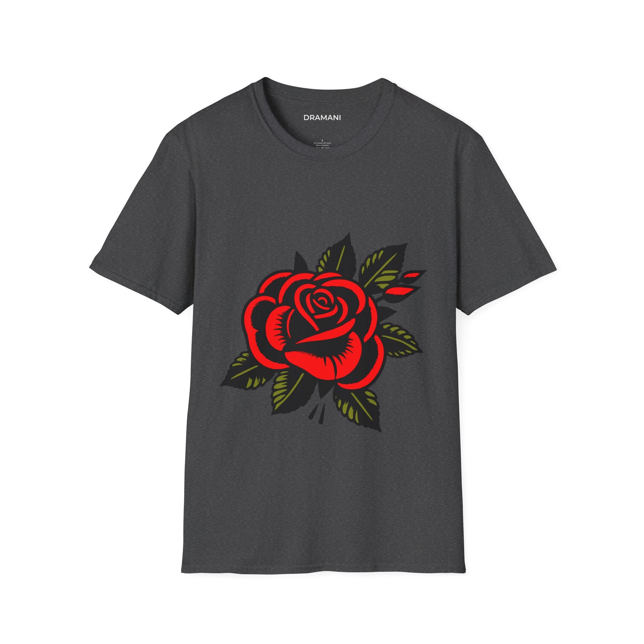 Red Rose Graphic T-Shirt | Minimal Tattoo Style Rose Tee | Classic Floral Streetwear