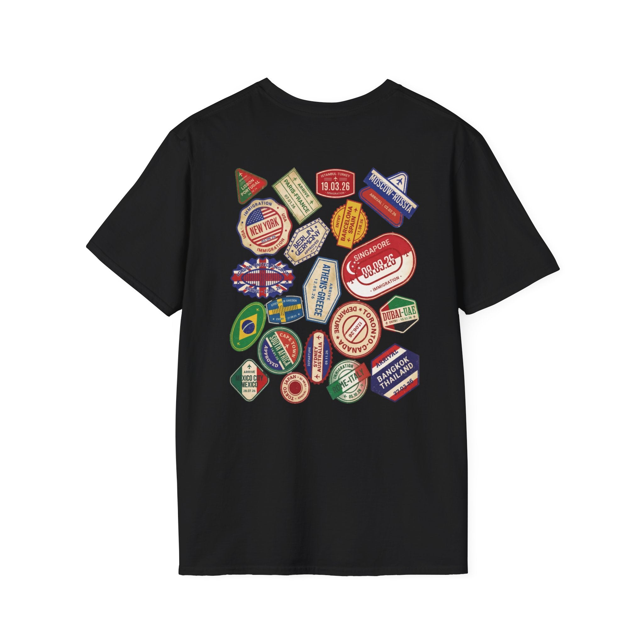 Passport Stamp Travel T-Shirt | Front & Back Adventure Graphic Tee