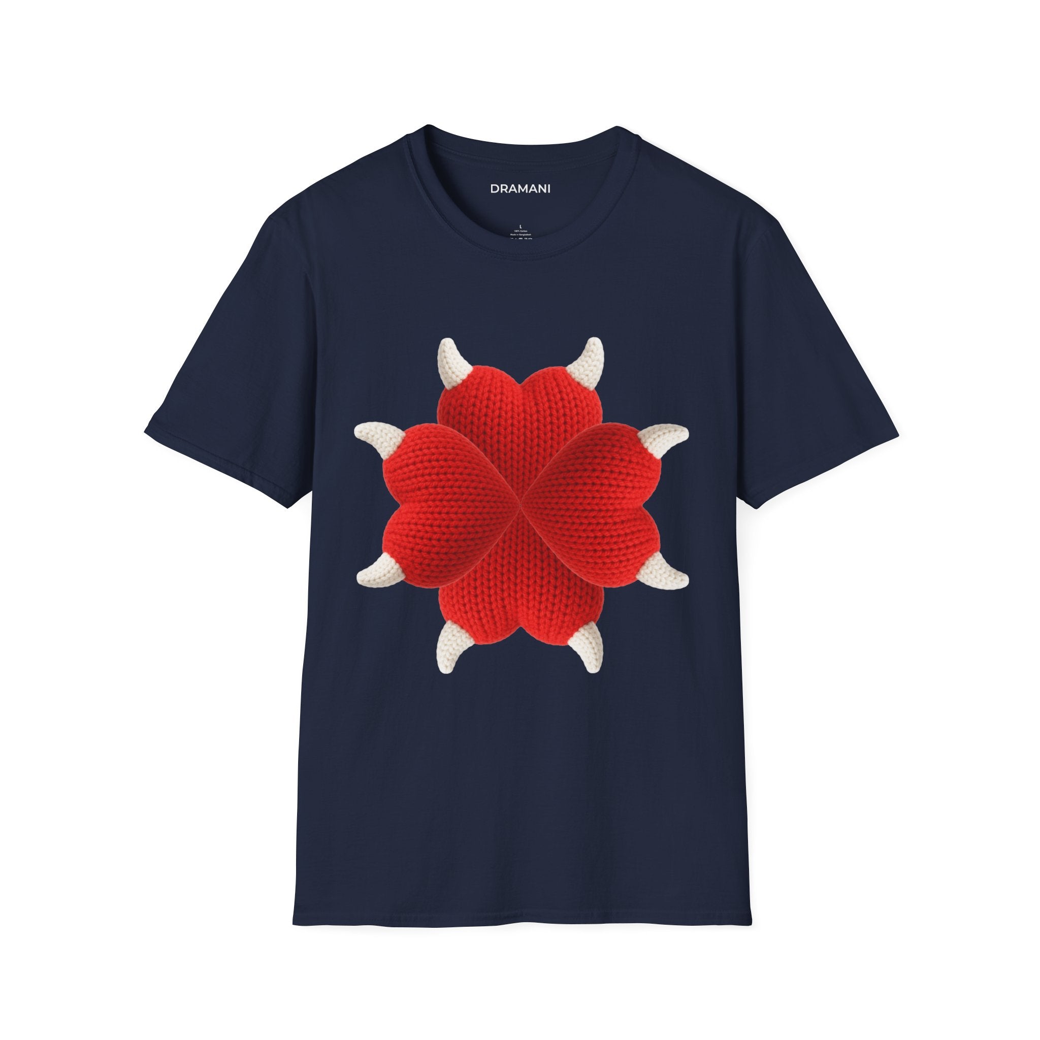 8 Horns 4 Hearts Graphic T-Shirt | Abstract Devil Heart Design | Softstyle Cotton Tee
