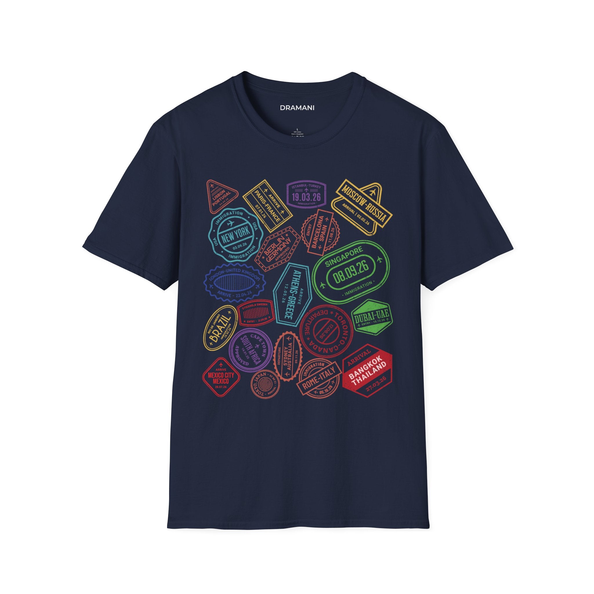 Passport Stamp Travel T-Shirt | Front & Back Adventure Graphic Tee
