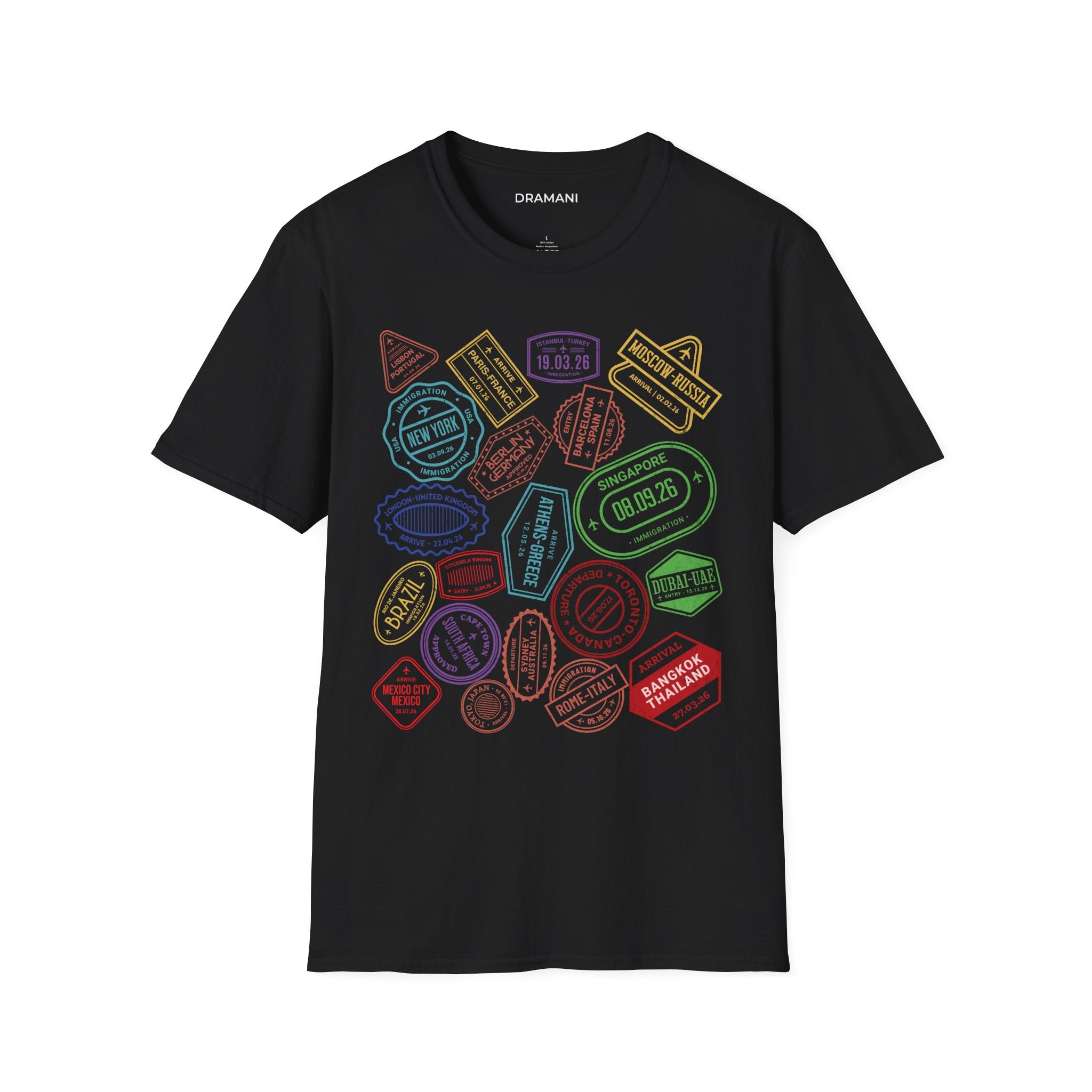 Passport Stamp Travel T-Shirt | Front & Back Adventure Graphic Tee