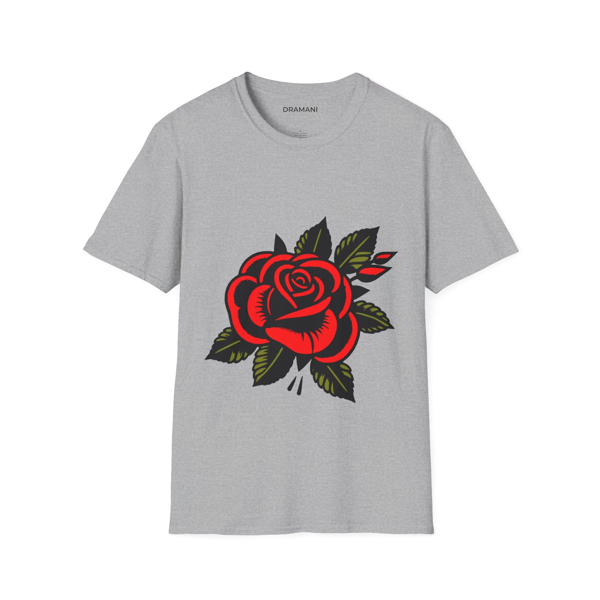 Red Rose Graphic T-Shirt | Minimal Tattoo Style Rose Tee | Classic Floral Streetwear