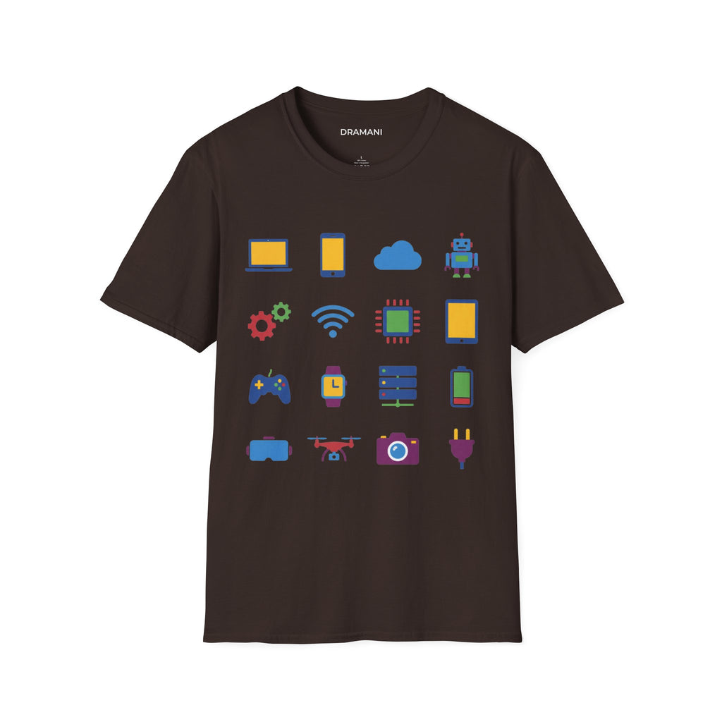 Tech Icons Graphic T-Shirt | Digital Lifestyle Tee | Minimal Technology Design