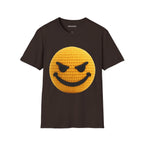 Evil Smiley Face Graphic T-Shirt | Crochet Texture Emoji Tee | Edgy Streetwear Shirt