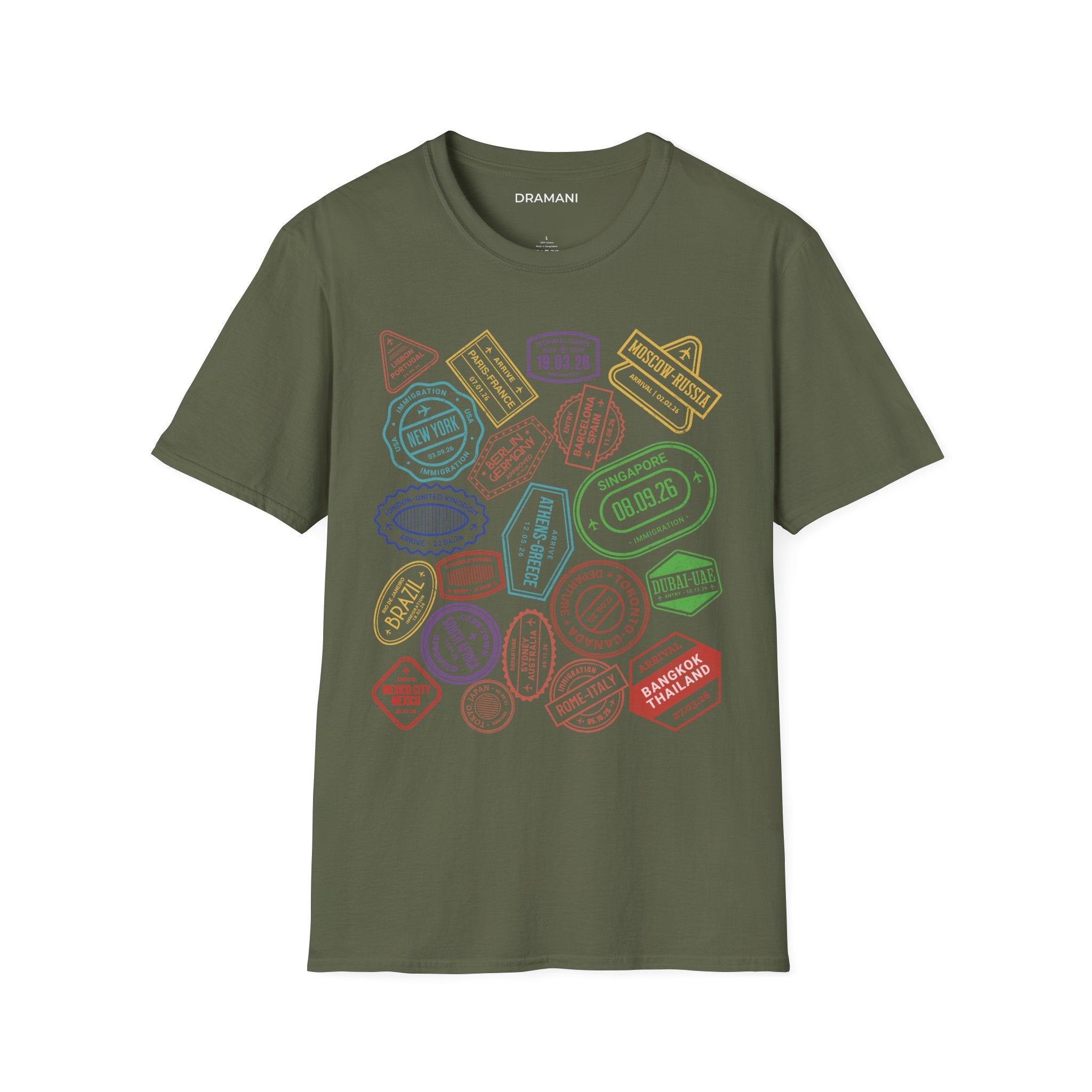 Passport Stamp Travel T-Shirt | Front & Back Adventure Graphic Tee