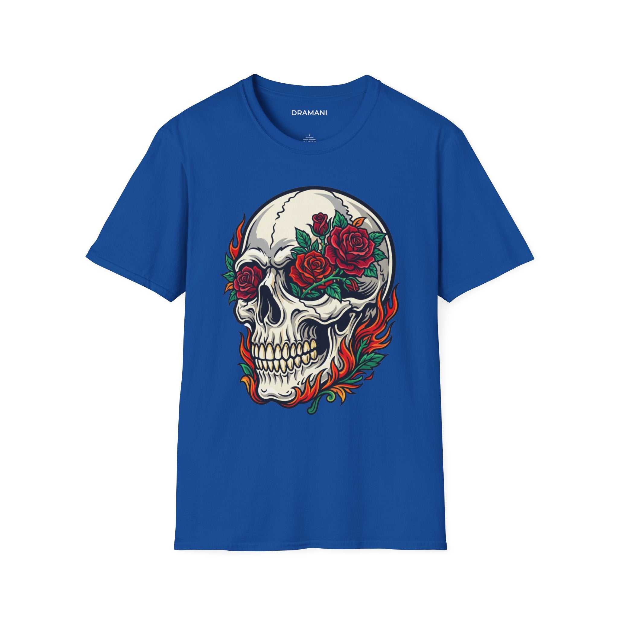 Skull Rose Graphic T-Shirt | Gothic Flame Skull Tee | Tattoo Style Streetwear