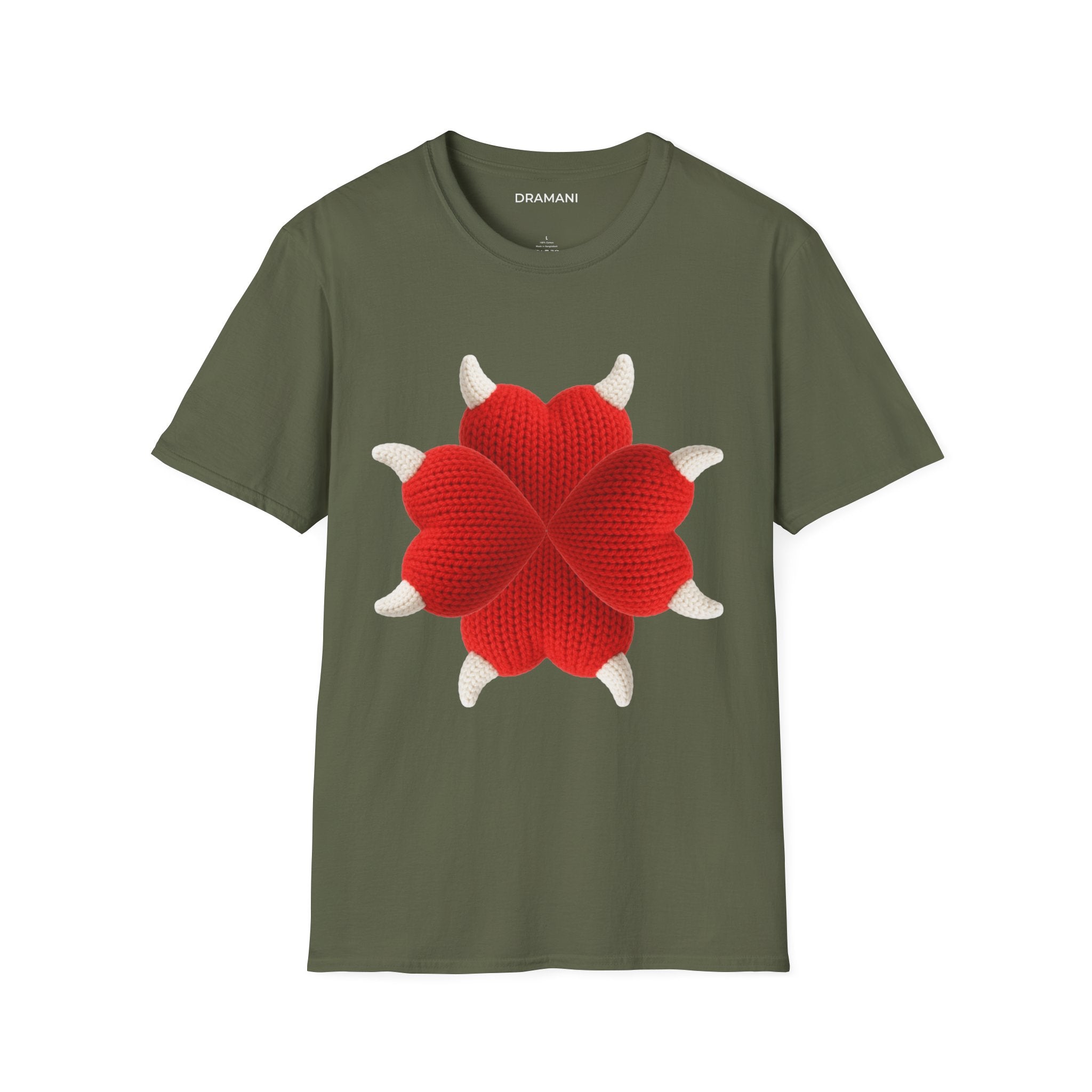 8 Horns 4 Hearts Graphic T-Shirt | Abstract Devil Heart Design | Softstyle Cotton Tee
