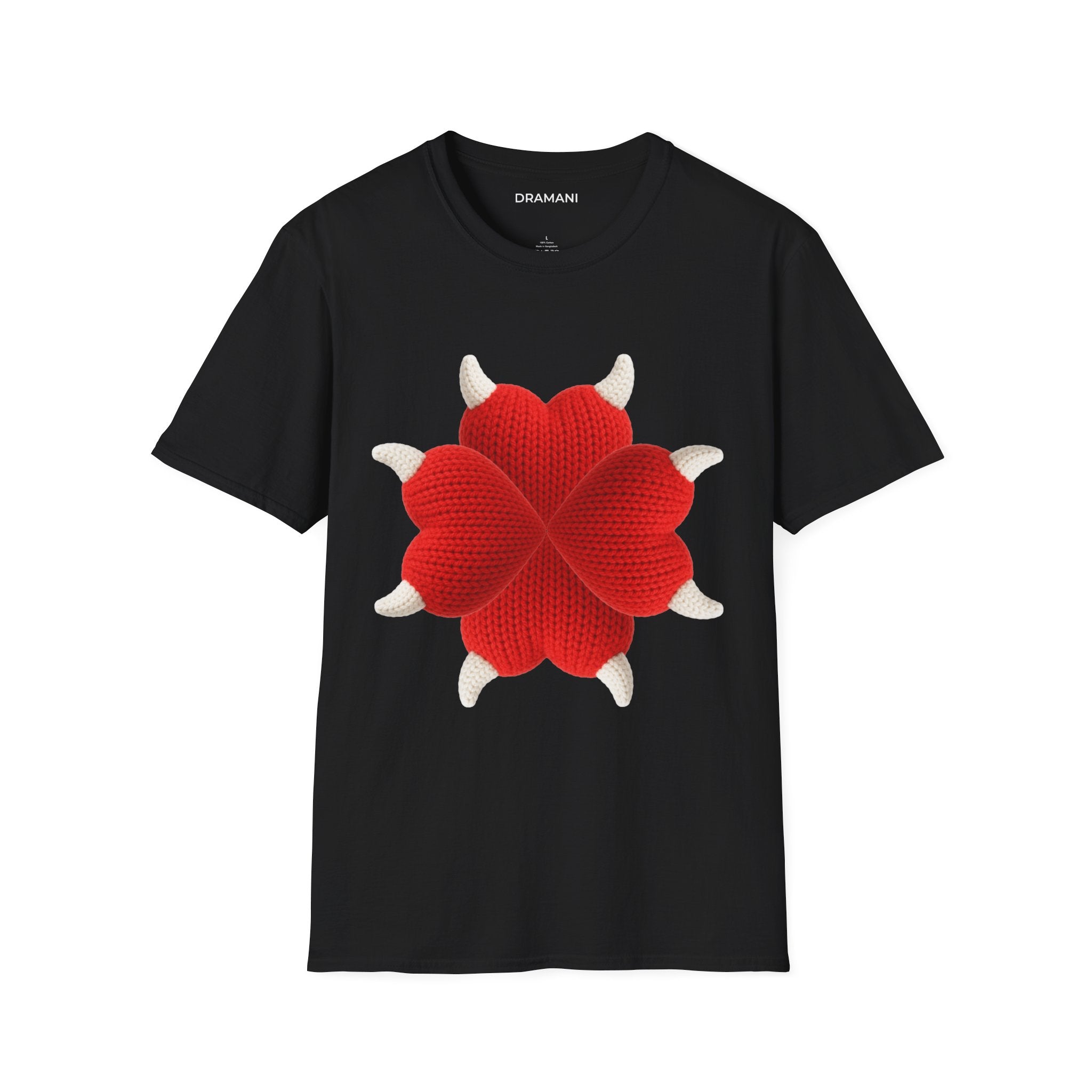 8 Horns 4 Hearts Graphic T-Shirt | Abstract Devil Heart Design | Softstyle Cotton Tee