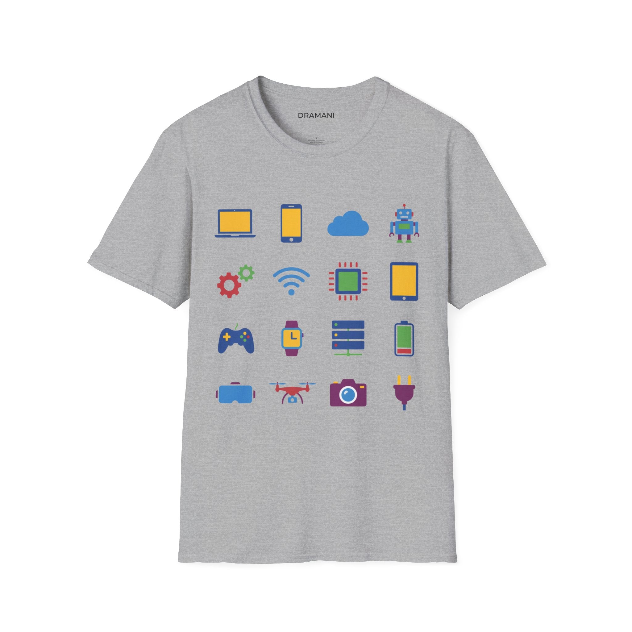 Tech Icons Graphic T-Shirt | Digital Lifestyle Tee | Minimal Technology Design
