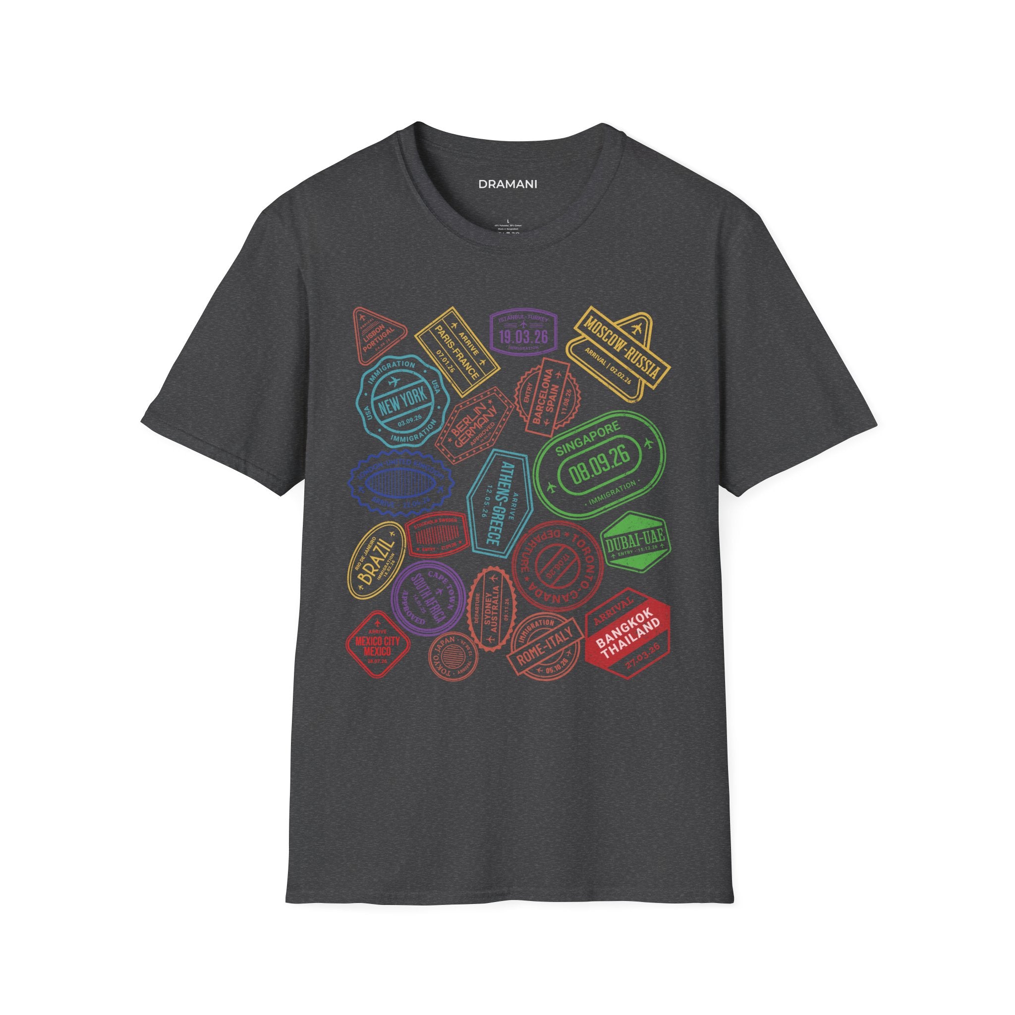 Passport Stamp Travel T-Shirt | Front & Back Adventure Graphic Tee