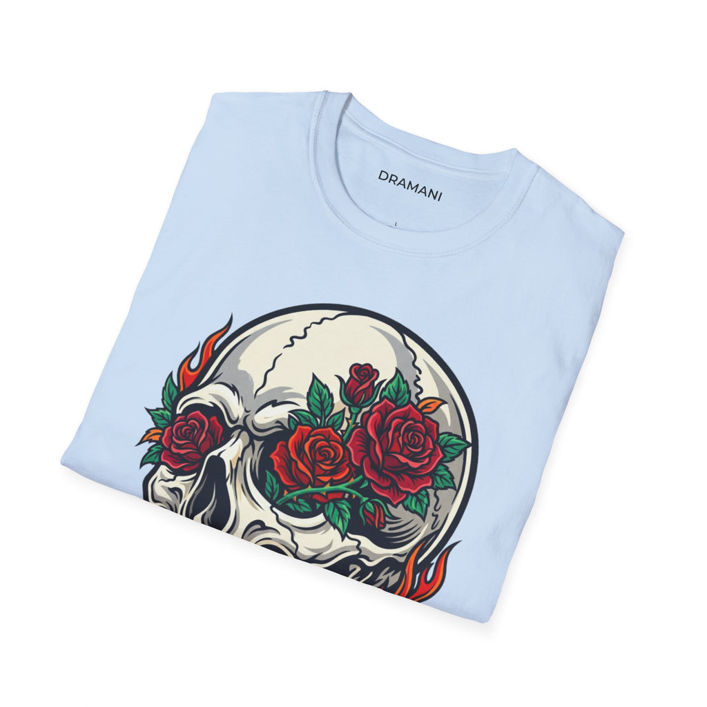 Skull Rose Graphic T-Shirt | Gothic Flame Skull Tee | Tattoo Style Streetwear