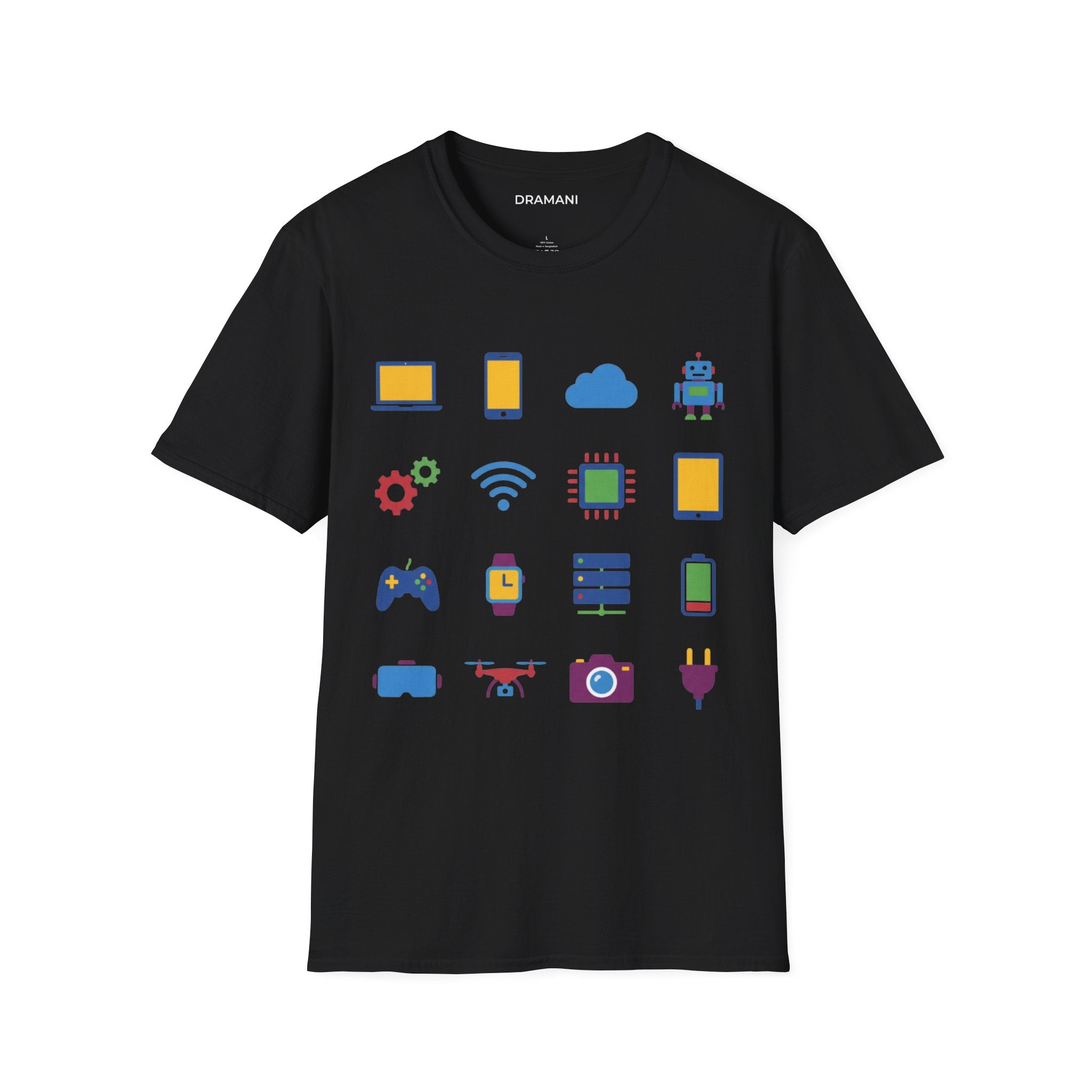 Tech Icons Graphic T-Shirt | Digital Lifestyle Tee | Minimal Technology Design