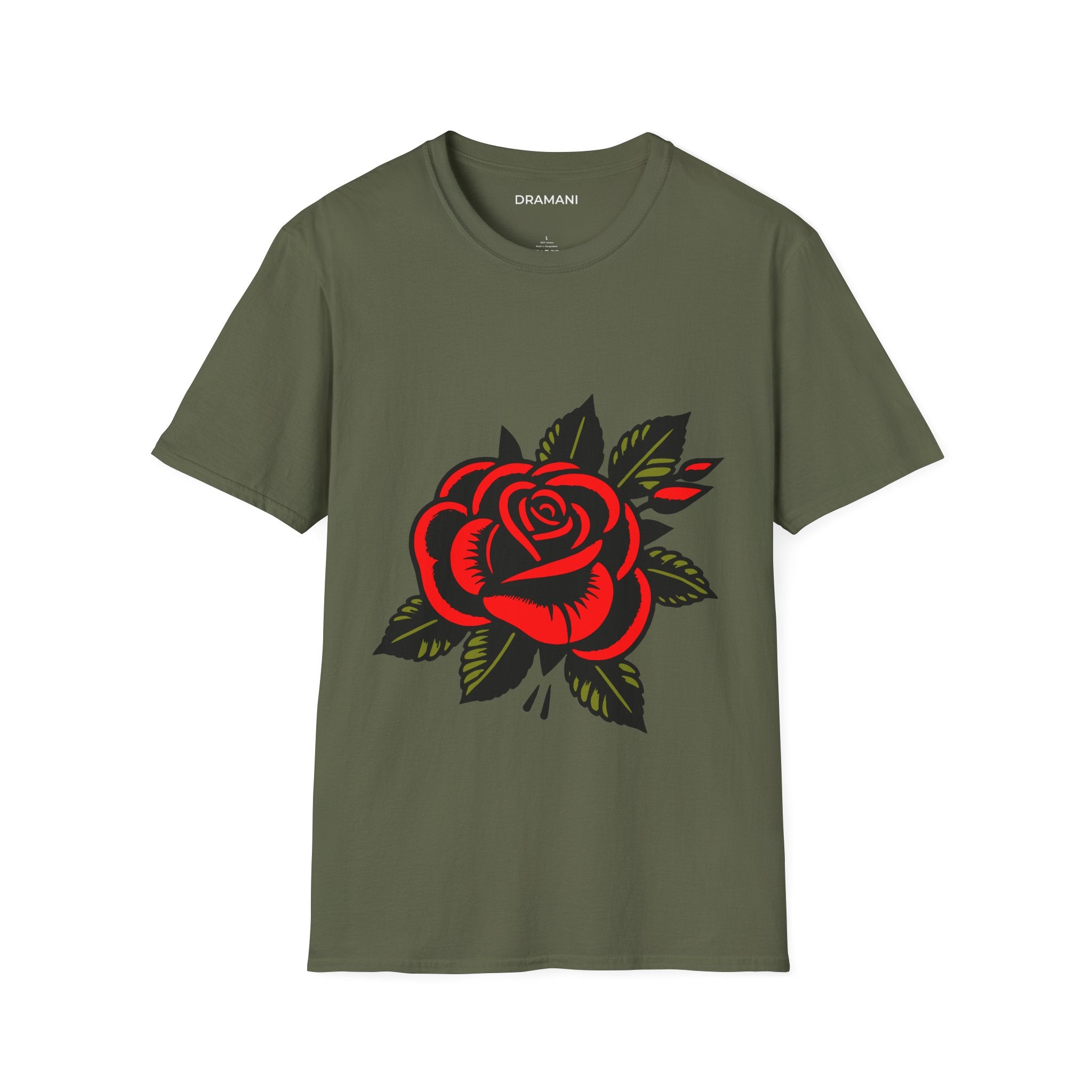 Red Rose Graphic T-Shirt | Minimal Tattoo Style Rose Tee | Classic Floral Streetwear