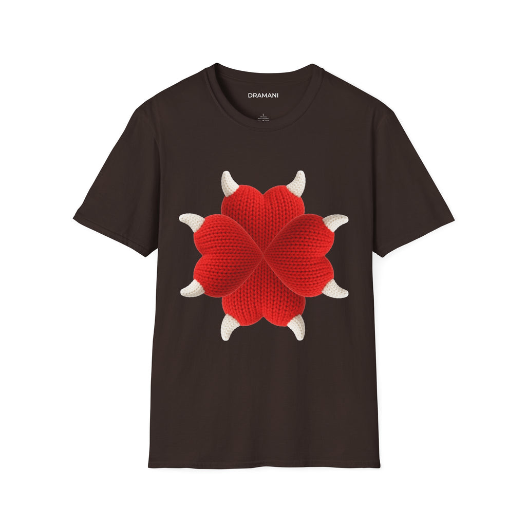 8 Horns 4 Hearts Graphic T-Shirt | Abstract Devil Heart Design | Softstyle Cotton Tee