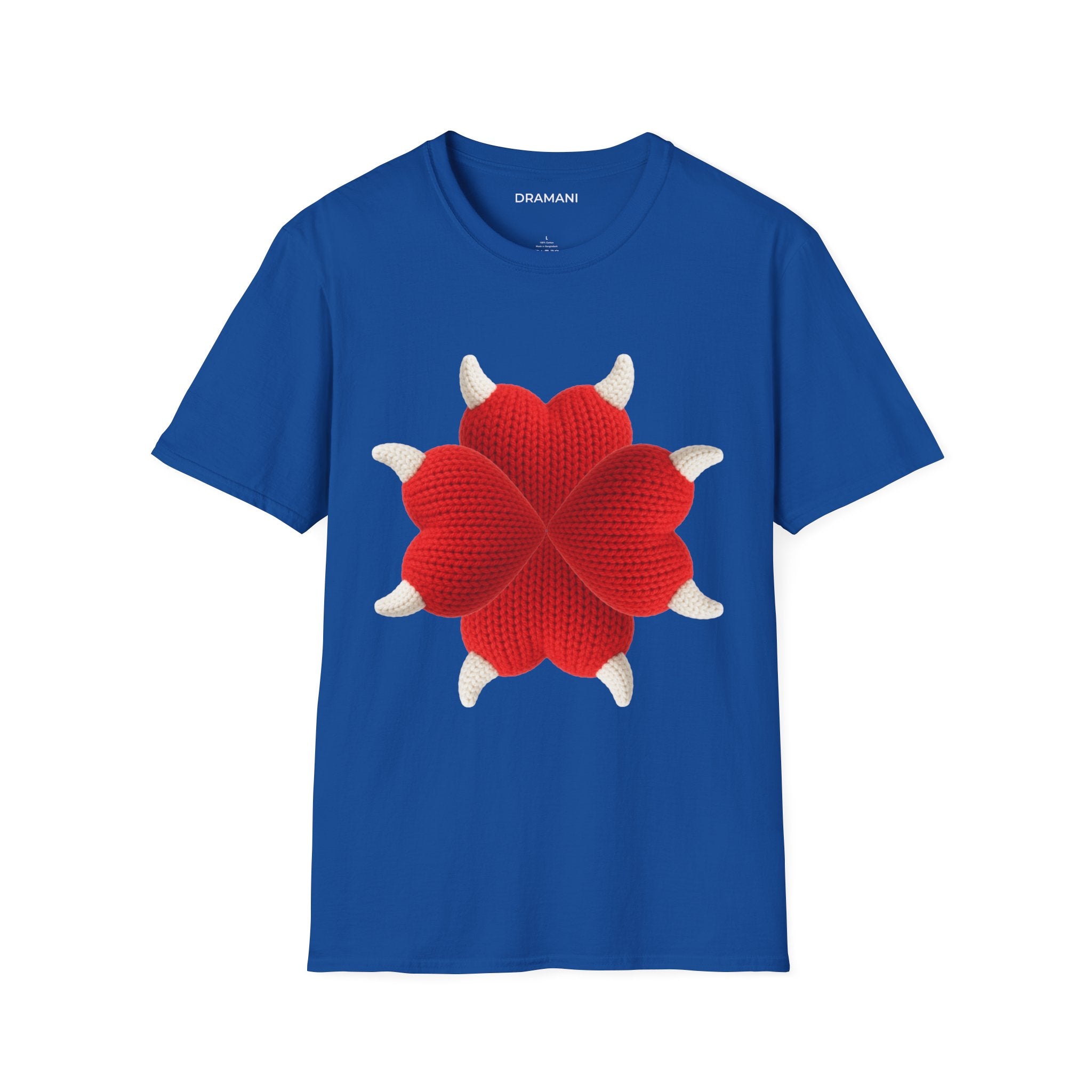 8 Horns 4 Hearts Graphic T-Shirt | Abstract Devil Heart Design | Softstyle Cotton Tee